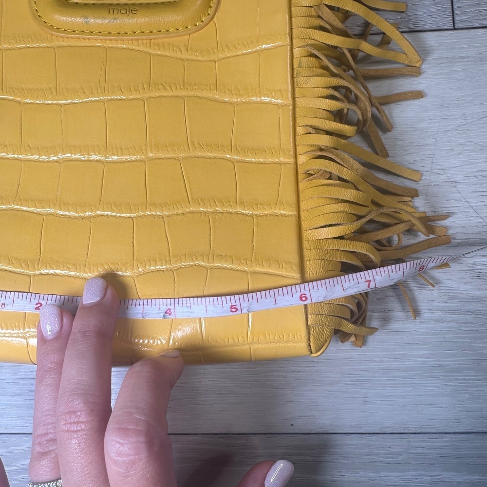 Maje mini embossed leather M bag cross body shoulder handbag yellow purse fringe - Picture 10 of 15
